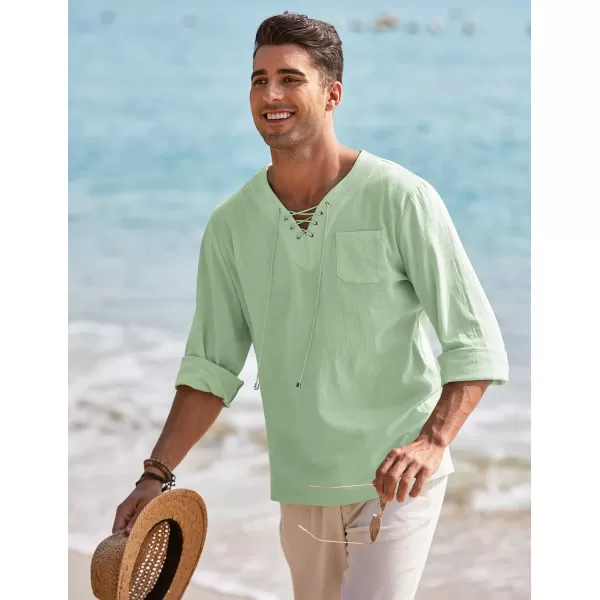 COOFANDY Mens Linen Beach Tee Shirts Cotton Hippie Shirts V Neck Long Sleeve Tunic Big and Tall Yoga Shirt