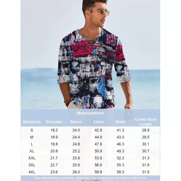 COOFANDY Mens Linen Beach Tee Shirts Cotton Hippie Shirts V Neck Long Sleeve Tunic Big and Tall Yoga Shirt