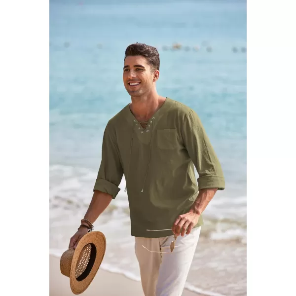 COOFANDY Mens Linen Beach Tee Shirts Cotton Hippie Shirts V Neck Long Sleeve Tunic Big and Tall Yoga Shirt