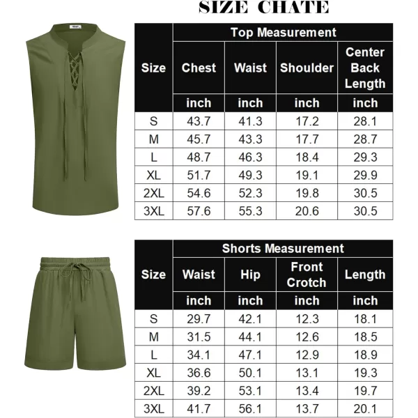 COOFANDY Men's Linen Sets 2 Piece Beach Outfits Lace Up Hippie Tank Tops Summer Casual Sleeveless Shirts Matching Shorts Set