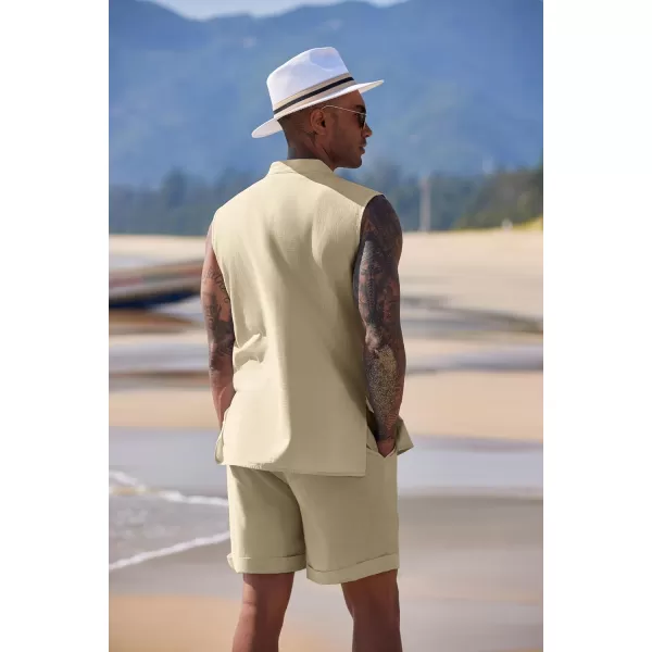COOFANDY Men's Linen Sets 2 Piece Beach Outfits Lace Up Hippie Tank Tops Summer Casual Sleeveless Shirts Matching Shorts Set