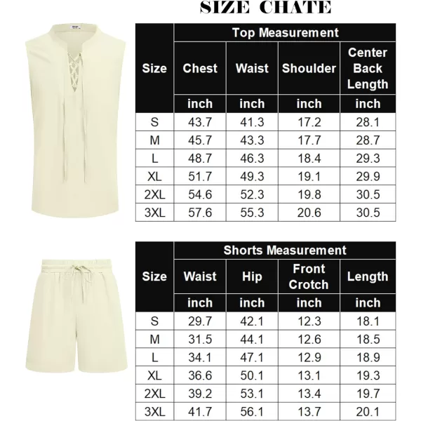 COOFANDY Men's Linen Sets 2 Piece Beach Outfits Lace Up Hippie Tank Tops Summer Casual Sleeveless Shirts Matching Shorts Set