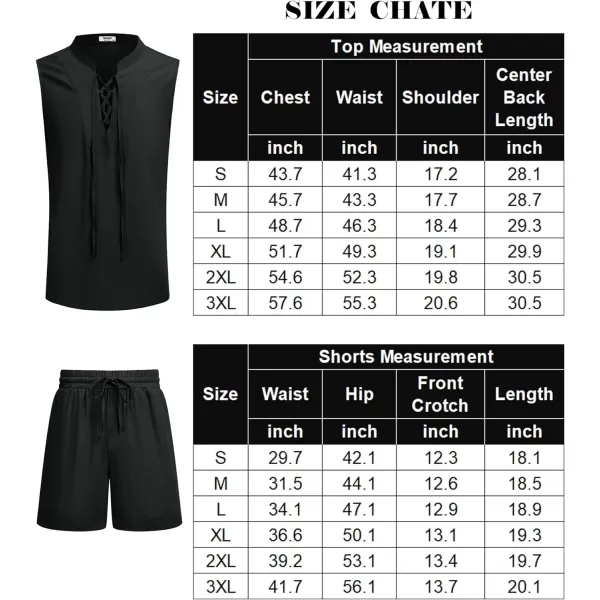 COOFANDY Men's Linen Sets 2 Piece Beach Outfits Lace Up Hippie Tank Tops Summer Casual Sleeveless Shirts Matching Shorts Set