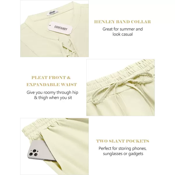 COOFANDY Men's Linen Sets 2 Piece Beach Outfits Lace Up Hippie Tank Tops Summer Casual Sleeveless Shirts Matching Shorts Set