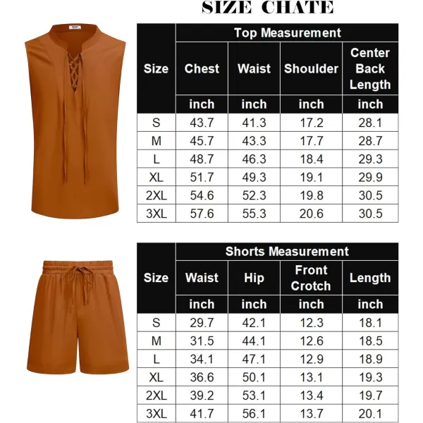 COOFANDY Men's Linen Sets 2 Piece Beach Outfits Lace Up Hippie Tank Tops Summer Casual Sleeveless Shirts Matching Shorts Set