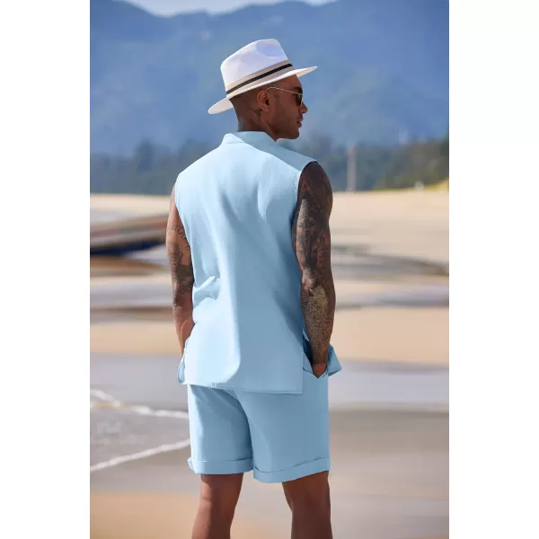 COOFANDY Men's Linen Sets 2 Piece Beach Outfits Lace Up Hippie Tank Tops Summer Casual Sleeveless Shirts Matching Shorts Set
