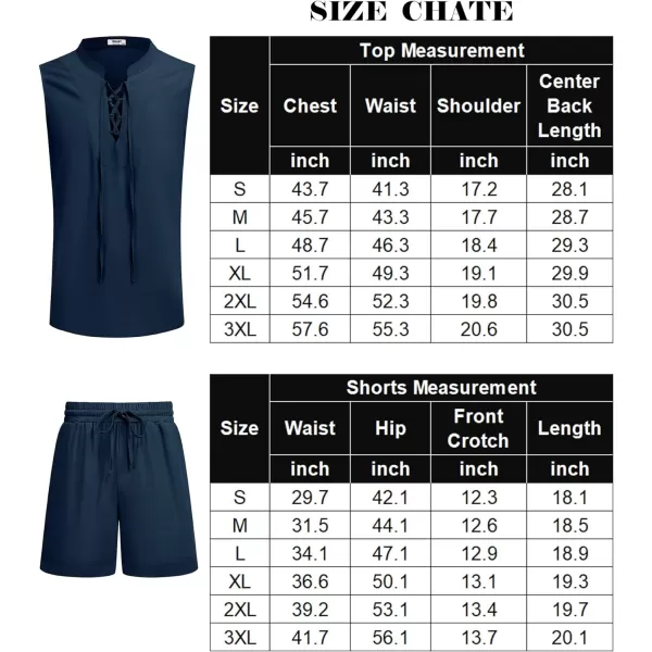 COOFANDY Men's Linen Sets 2 Piece Beach Outfits Lace Up Hippie Tank Tops Summer Casual Sleeveless Shirts Matching Shorts Set