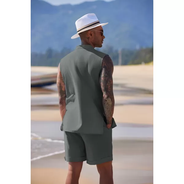 COOFANDY Men's Linen Sets 2 Piece Beach Outfits Lace Up Hippie Tank Tops Summer Casual Sleeveless Shirts Matching Shorts Set