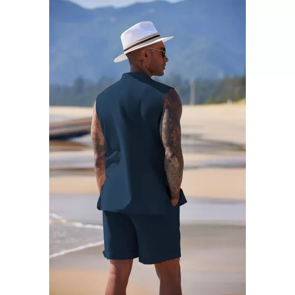 COOFANDY Men's Linen Sets 2 Piece Beach Outfits Lace Up Hippie Tank Tops Summer Casual Sleeveless Shirts Matching Shorts Set