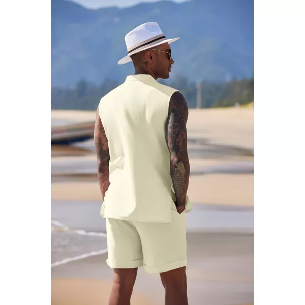 COOFANDY Men's Linen Sets 2 Piece Beach Outfits Lace Up Hippie Tank Tops Summer Casual Sleeveless Shirts Matching Shorts Set