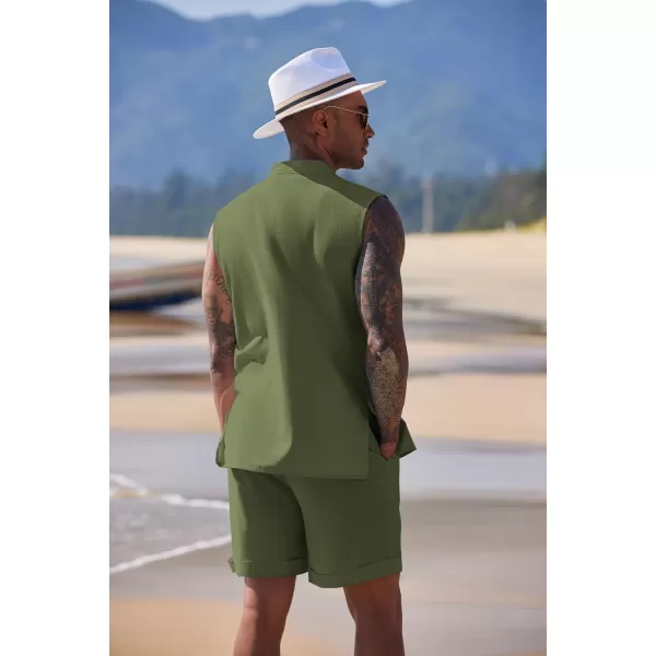 COOFANDY Men's Linen Sets 2 Piece Beach Outfits Lace Up Hippie Tank Tops Summer Casual Sleeveless Shirts Matching Shorts Set
