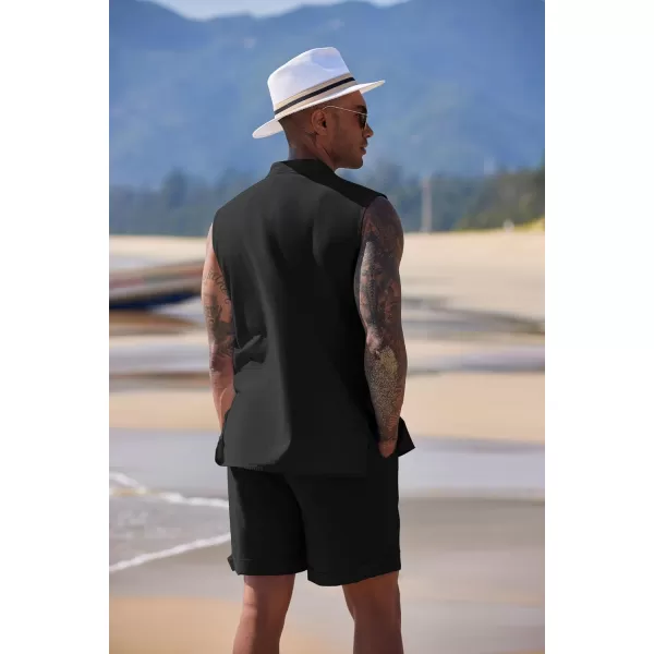 COOFANDY Men's Linen Sets 2 Piece Beach Outfits Lace Up Hippie Tank Tops Summer Casual Sleeveless Shirts Matching Shorts Set