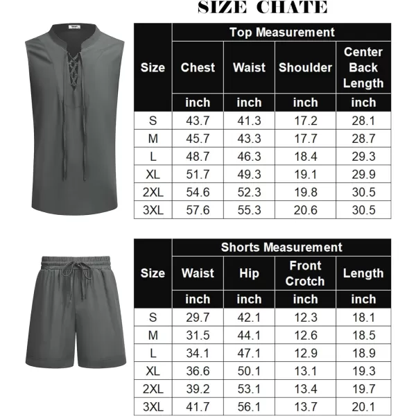 COOFANDY Men's Linen Sets 2 Piece Beach Outfits Lace Up Hippie Tank Tops Summer Casual Sleeveless Shirts Matching Shorts Set