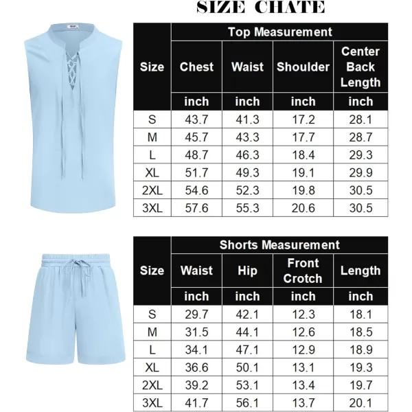COOFANDY Men's Linen Sets 2 Piece Beach Outfits Lace Up Hippie Tank Tops Summer Casual Sleeveless Shirts Matching Shorts Set