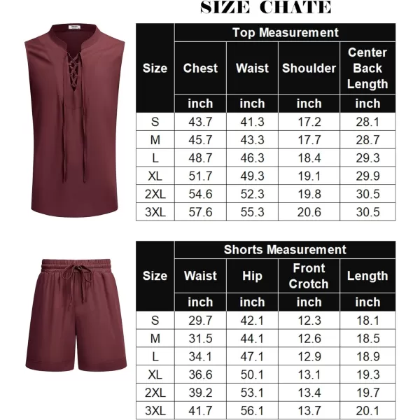 COOFANDY Men's Linen Sets 2 Piece Beach Outfits Lace Up Hippie Tank Tops Summer Casual Sleeveless Shirts Matching Shorts Set