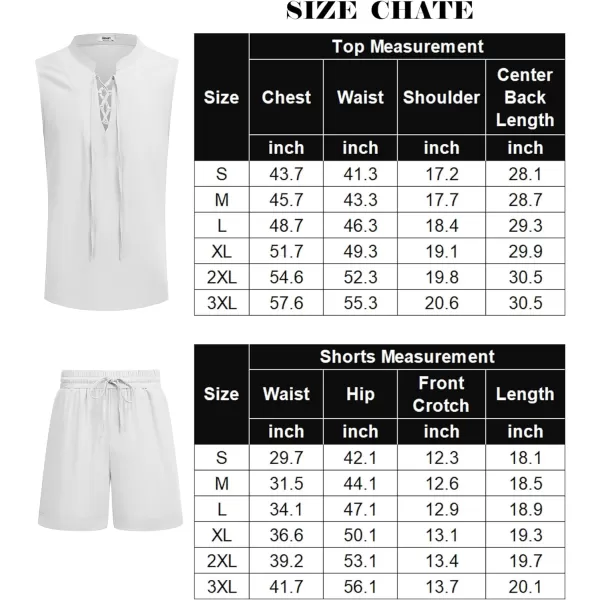 COOFANDY Men's Linen Sets 2 Piece Beach Outfits Lace Up Hippie Tank Tops Summer Casual Sleeveless Shirts Matching Shorts Set
