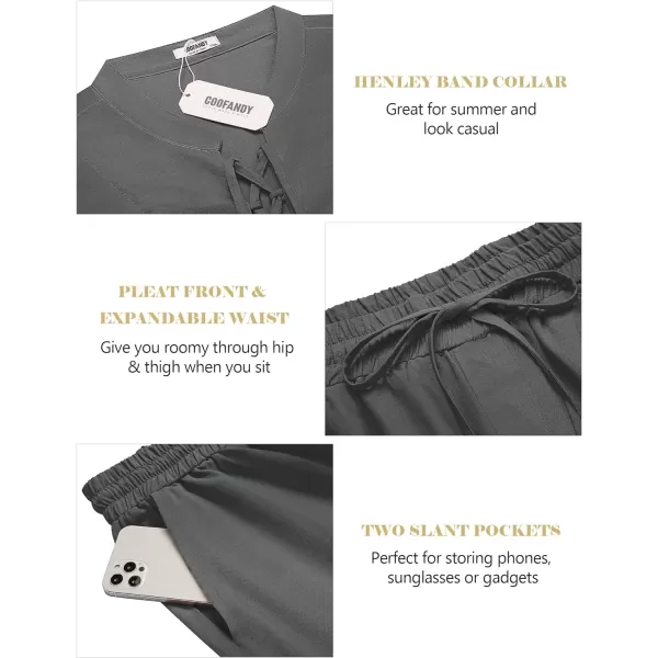 COOFANDY Men's Linen Sets 2 Piece Beach Outfits Lace Up Hippie Tank Tops Summer Casual Sleeveless Shirts Matching Shorts Set