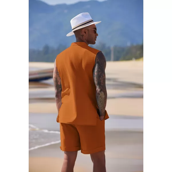 COOFANDY Men's Linen Sets 2 Piece Beach Outfits Lace Up Hippie Tank Tops Summer Casual Sleeveless Shirts Matching Shorts Set