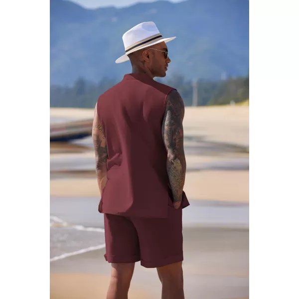 COOFANDY Men's Linen Sets 2 Piece Beach Outfits Lace Up Hippie Tank Tops Summer Casual Sleeveless Shirts Matching Shorts Set