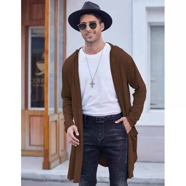 COOFANDY Men's Long Hooded Cardigan Shawl Collar Lightweight Open Front Drape Cape Overcoat with Pockets