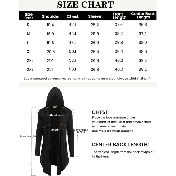 COOFANDY Men's Long Hooded Cardigan Shawl Collar Lightweight Open Front Drape Cape Overcoat with Pockets