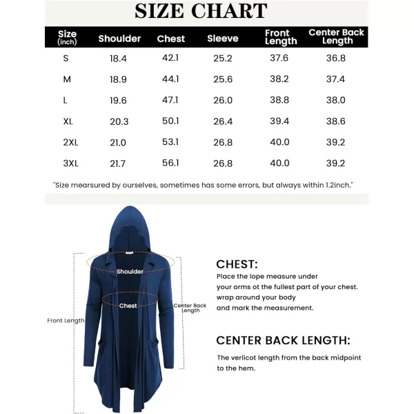 COOFANDY Men's Long Hooded Cardigan Shawl Collar Lightweight Open Front Drape Cape Overcoat with Pockets