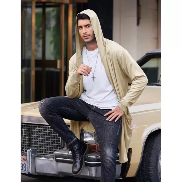 COOFANDY Men's Long Hooded Cardigan Shawl Collar Lightweight Open Front Drape Cape Overcoat with Pockets