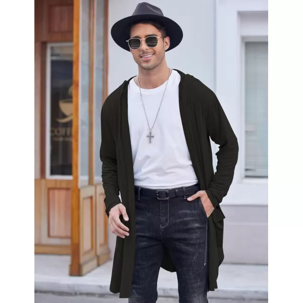 COOFANDY Men's Long Hooded Cardigan Shawl Collar Lightweight Open Front Drape Cape Overcoat with Pockets