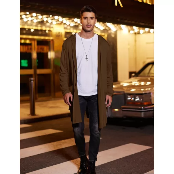 COOFANDY Men's Long Hooded Cardigan Shawl Collar Lightweight Open Front Drape Cape Overcoat with Pockets