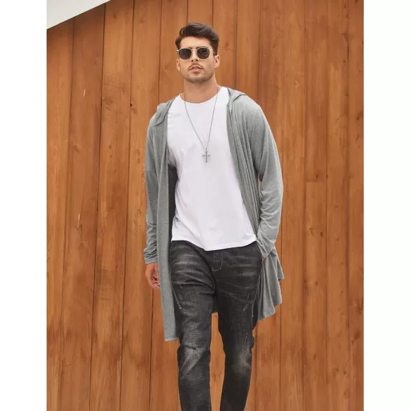 COOFANDY Men's Long Hooded Cardigan Shawl Collar Lightweight Open Front Drape Cape Overcoat with Pockets