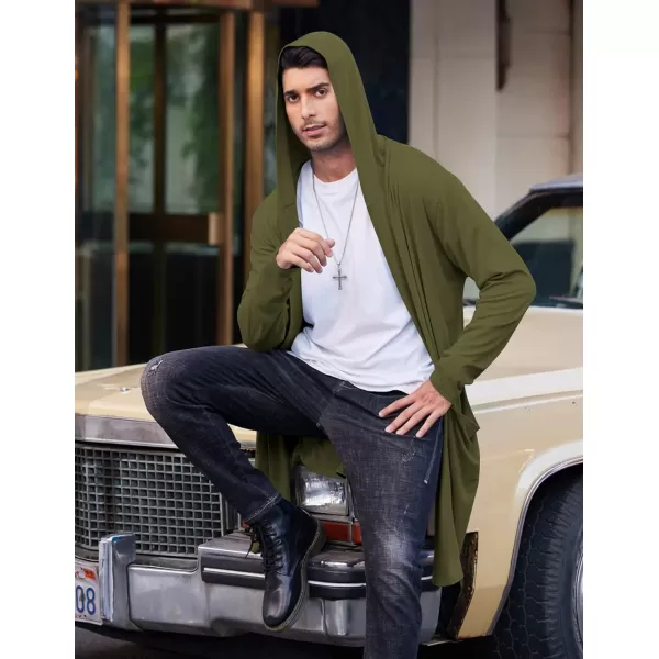 COOFANDY Men's Long Hooded Cardigan Shawl Collar Lightweight Open Front Drape Cape Overcoat with Pockets
