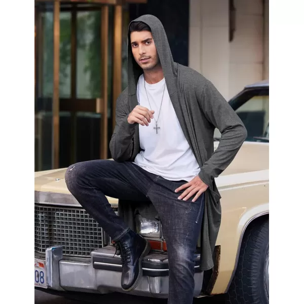 COOFANDY Men's Long Hooded Cardigan Shawl Collar Lightweight Open Front Drape Cape Overcoat with Pockets