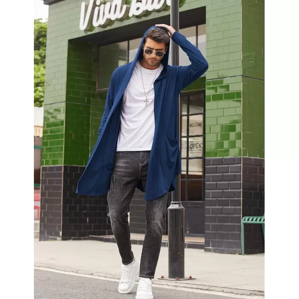 COOFANDY Men's Long Hooded Cardigan Shawl Collar Lightweight Open Front Drape Cape Overcoat with Pockets