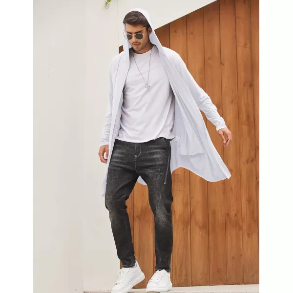 COOFANDY Men's Long Hooded Cardigan Shawl Collar Lightweight Open Front Drape Cape Overcoat with Pockets