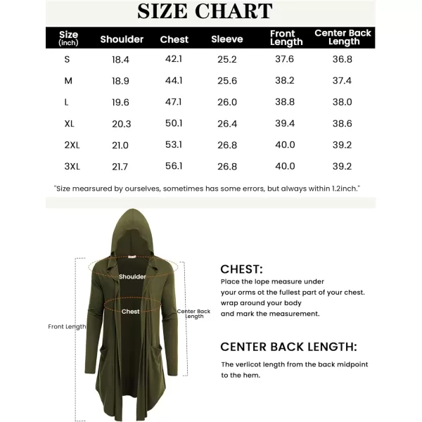 COOFANDY Men's Long Hooded Cardigan Shawl Collar Lightweight Open Front Drape Cape Overcoat with Pockets