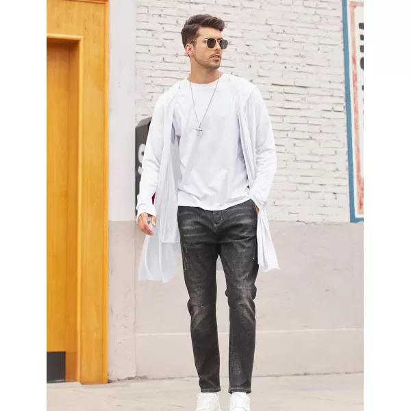 COOFANDY Men's Long Hooded Cardigan Shawl Collar Lightweight Open Front Drape Cape Overcoat with Pockets