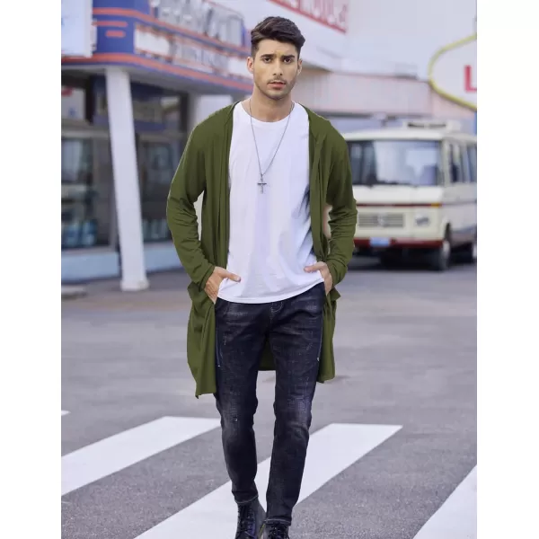 COOFANDY Men's Long Hooded Cardigan Shawl Collar Lightweight Open Front Drape Cape Overcoat with Pockets