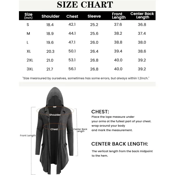 COOFANDY Men's Long Hooded Cardigan Shawl Collar Lightweight Open Front Drape Cape Overcoat with Pockets