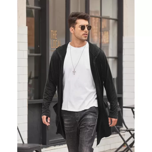 COOFANDY Men's Long Hooded Cardigan Shawl Collar Lightweight Open Front Drape Cape Overcoat with Pockets
