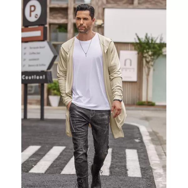 COOFANDY Men's Long Hooded Cardigan Shawl Collar Lightweight Open Front Drape Cape Overcoat with Pockets