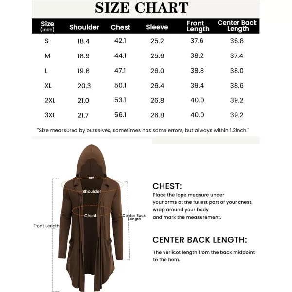 COOFANDY Men's Long Hooded Cardigan Shawl Collar Lightweight Open Front Drape Cape Overcoat with Pockets