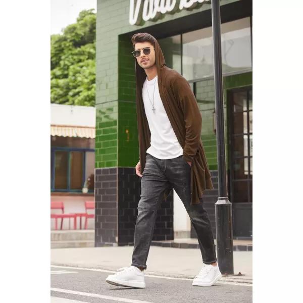 COOFANDY Men's Long Hooded Cardigan Shawl Collar Lightweight Open Front Drape Cape Overcoat with Pockets