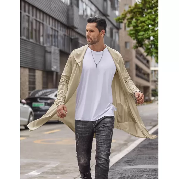 COOFANDY Men's Long Hooded Cardigan Shawl Collar Lightweight Open Front Drape Cape Overcoat with Pockets