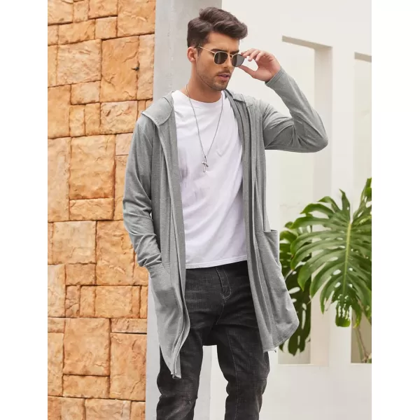 COOFANDY Men's Long Hooded Cardigan Shawl Collar Lightweight Open Front Drape Cape Overcoat with Pockets