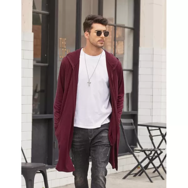 COOFANDY Men's Long Hooded Cardigan Shawl Collar Lightweight Open Front Drape Cape Overcoat with Pockets