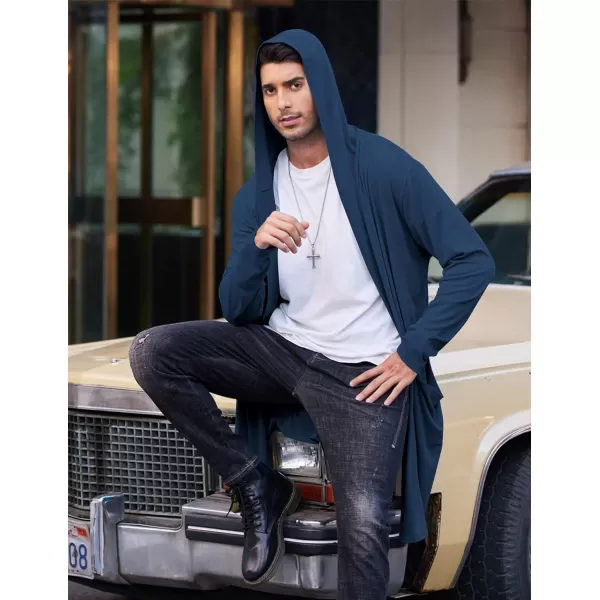 COOFANDY Men's Long Hooded Cardigan Shawl Collar Lightweight Open Front Drape Cape Overcoat with Pockets