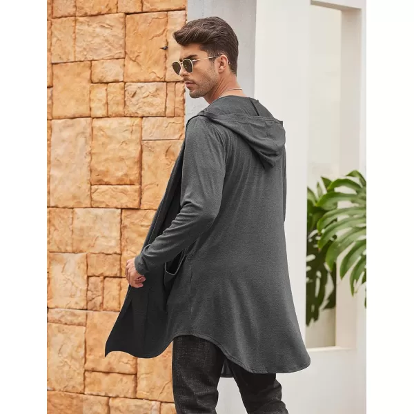 COOFANDY Men's Long Hooded Cardigan Shawl Collar Lightweight Open Front Drape Cape Overcoat with Pockets