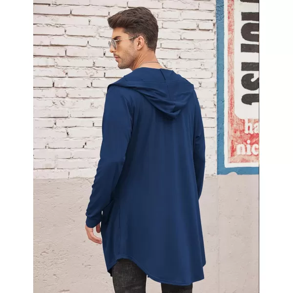 COOFANDY Men's Long Hooded Cardigan Shawl Collar Lightweight Open Front Drape Cape Overcoat with Pockets