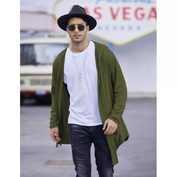 COOFANDY Men's Long Hooded Cardigan Shawl Collar Lightweight Open Front Drape Cape Overcoat with Pockets