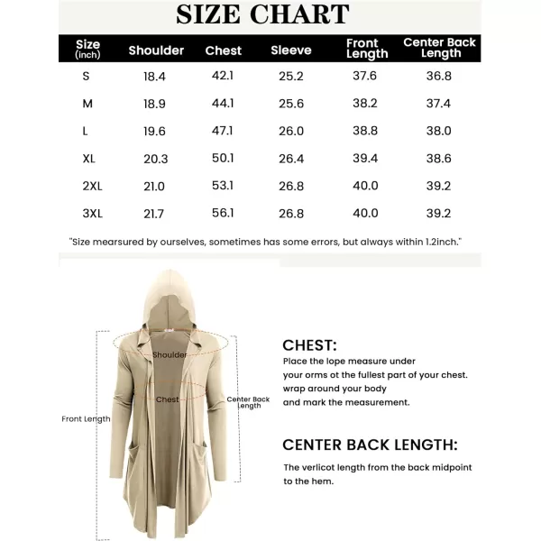 COOFANDY Men's Long Hooded Cardigan Shawl Collar Lightweight Open Front Drape Cape Overcoat with Pockets